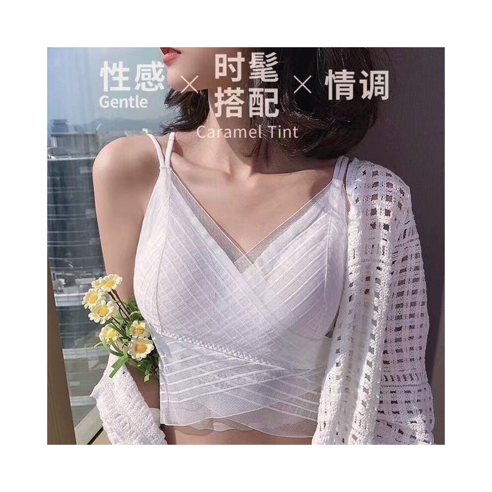 (White, Universal code) Sexy suspender wearing an outer and inner bottom shirt with strapless anti-exposure with chest pad beautiful back and vest