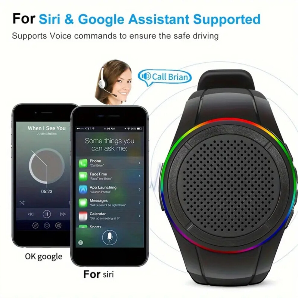 (Black) New USB Rechargeable Bicycle Audio Portable Wrist Watch Speaker Cool Lighting Bluetooth-compatible Sports Music FM Radio
