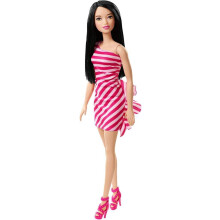 Barbie Glitz -nuken pinkkiraitainen r   yhel   mekko