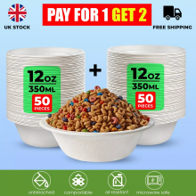 100 x Bagasse Paper Bowls 12 Oz Biodegradable Party Round Catering Bowls 350ml
