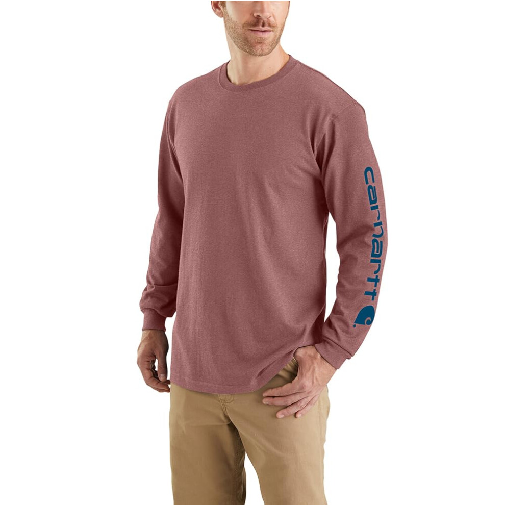 Carhartt Men's Loose Fit Heavyweight Long Logo Sleeve Graphic T-Shirt  Apple Butter Heather