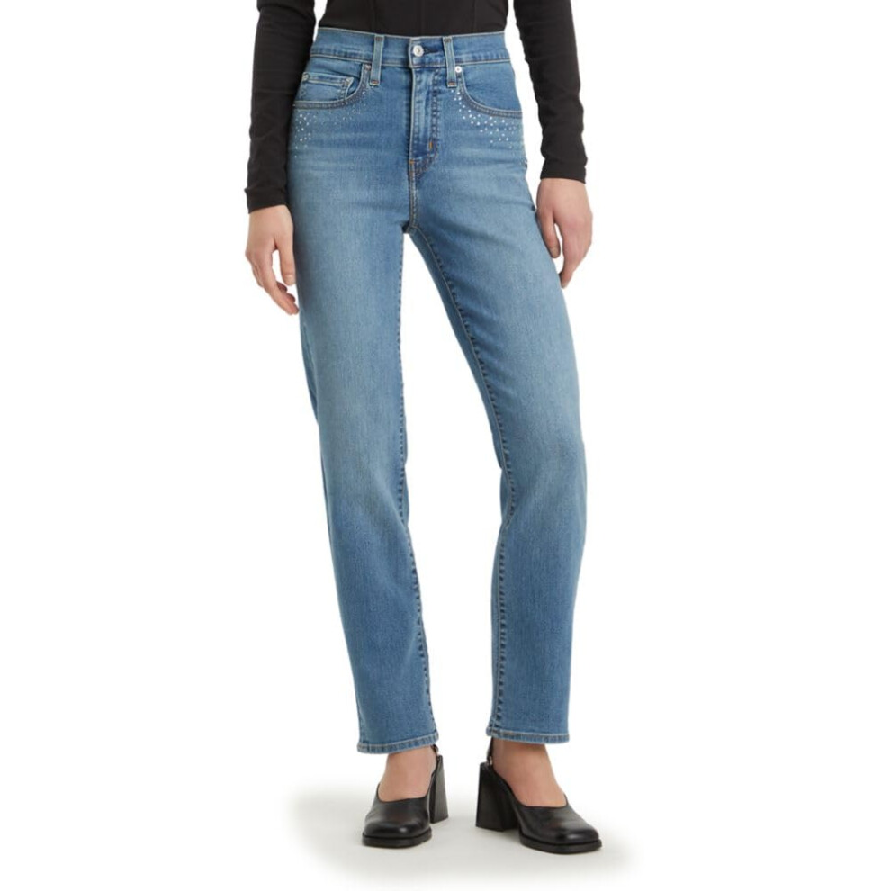 Levi's Women's 724 High Rise Straight Jeans Also Available in Plus  Camp Denim Rhinestone  31 Long
