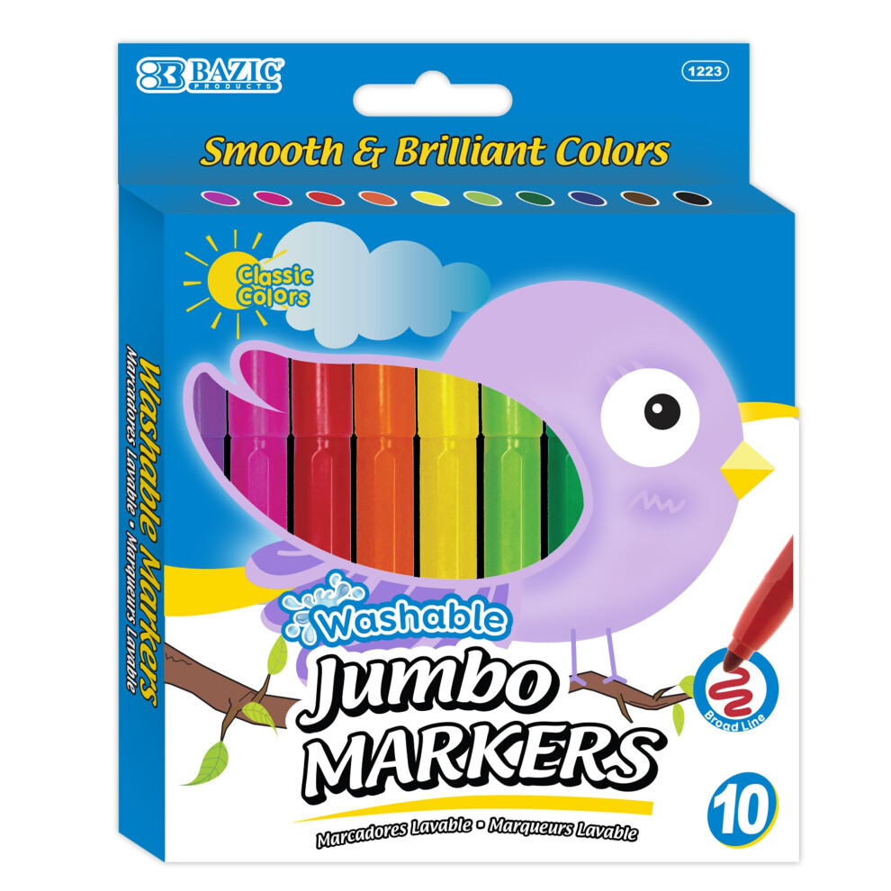 Bazic 10 Classic Colors Brede Lijn Jumbo Waterverfmarkers (1223-24P)-image