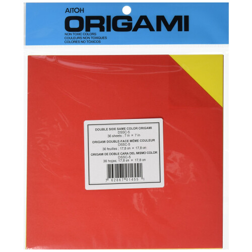 Χαρτί Origami Aitoh 7"X7" 36 Φύλλα, Διπλής Όψης Χρώματα