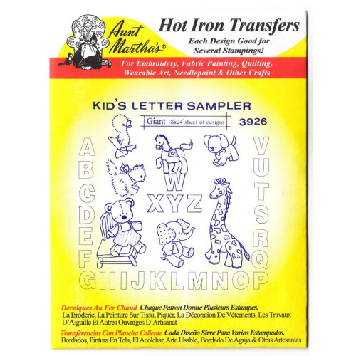 Kid's Letter Sampler Aunt Martha's Hot Iron Embroidery Transfer