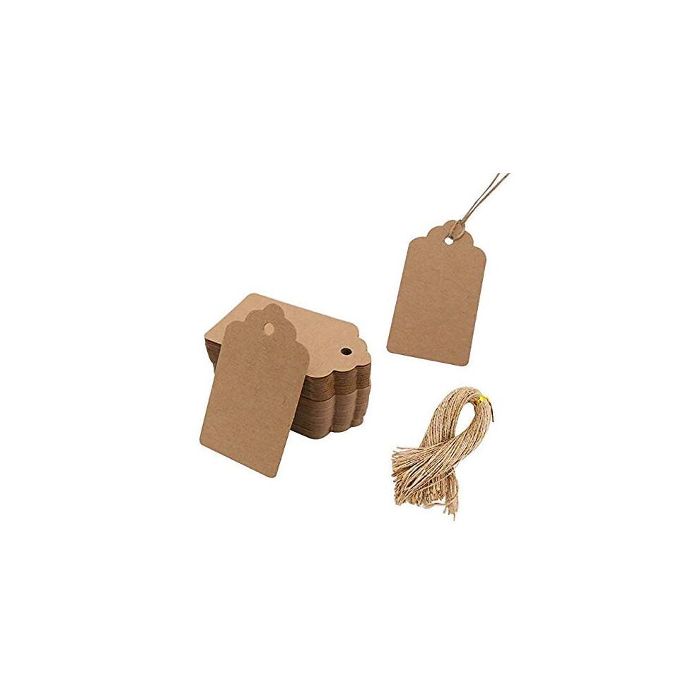 100 étiquettes cadeaux en papier kraft avec ficelle, étiquettes de prix pour sacs cadeaux vierges (marron)