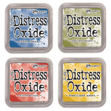 Ranger Tim Holtz Distress Oxide Confezione da 4 Tamponi di Inchiostro Jeans Sbiaditi Vernice Scrostata Mattoni Cotti Ambra Fossile