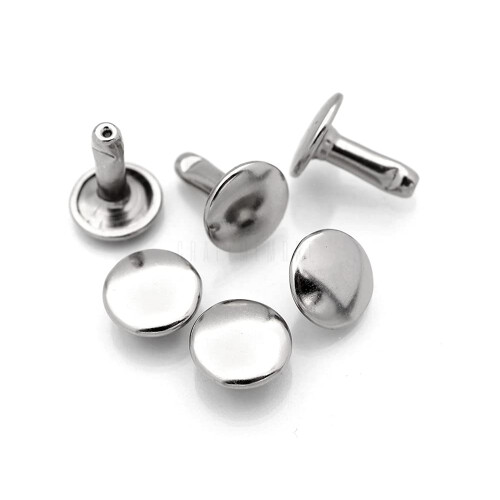 CRAFTMEMORE 9mm Κεφαλή x 12mm Πόστα Δερμάτινοι Ράβδοι Διπλής Κεφαλής 50 Σετ (12 mm Πόστα, Ασημί) 1