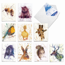 Det bedste kortfirma - Assorterede alle lejligheder Animal Watercolor Blank Hilsen Notecard Box Set - inkl. 10 unikke design + konvolutter Tak in