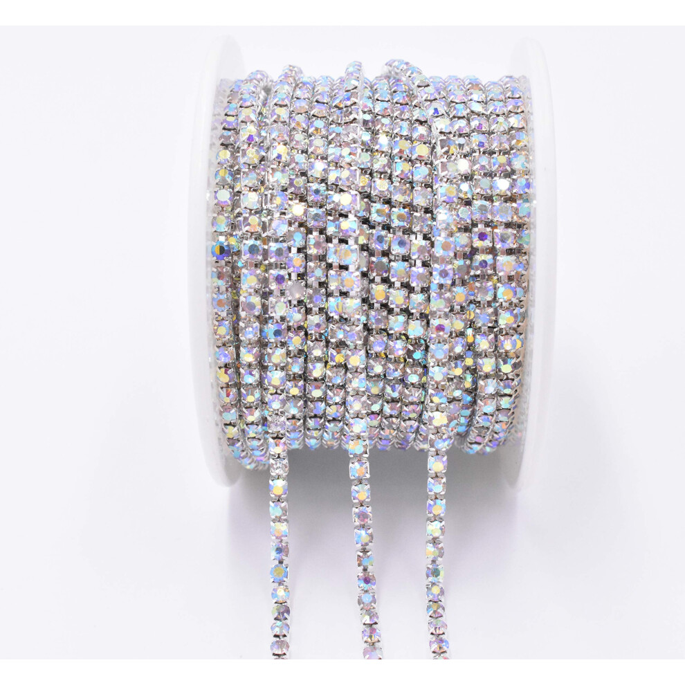11 Yard Crystal Rhinestone Close Chain Trim Cucito Artigianale 25Mm Colore Ab Ab-image