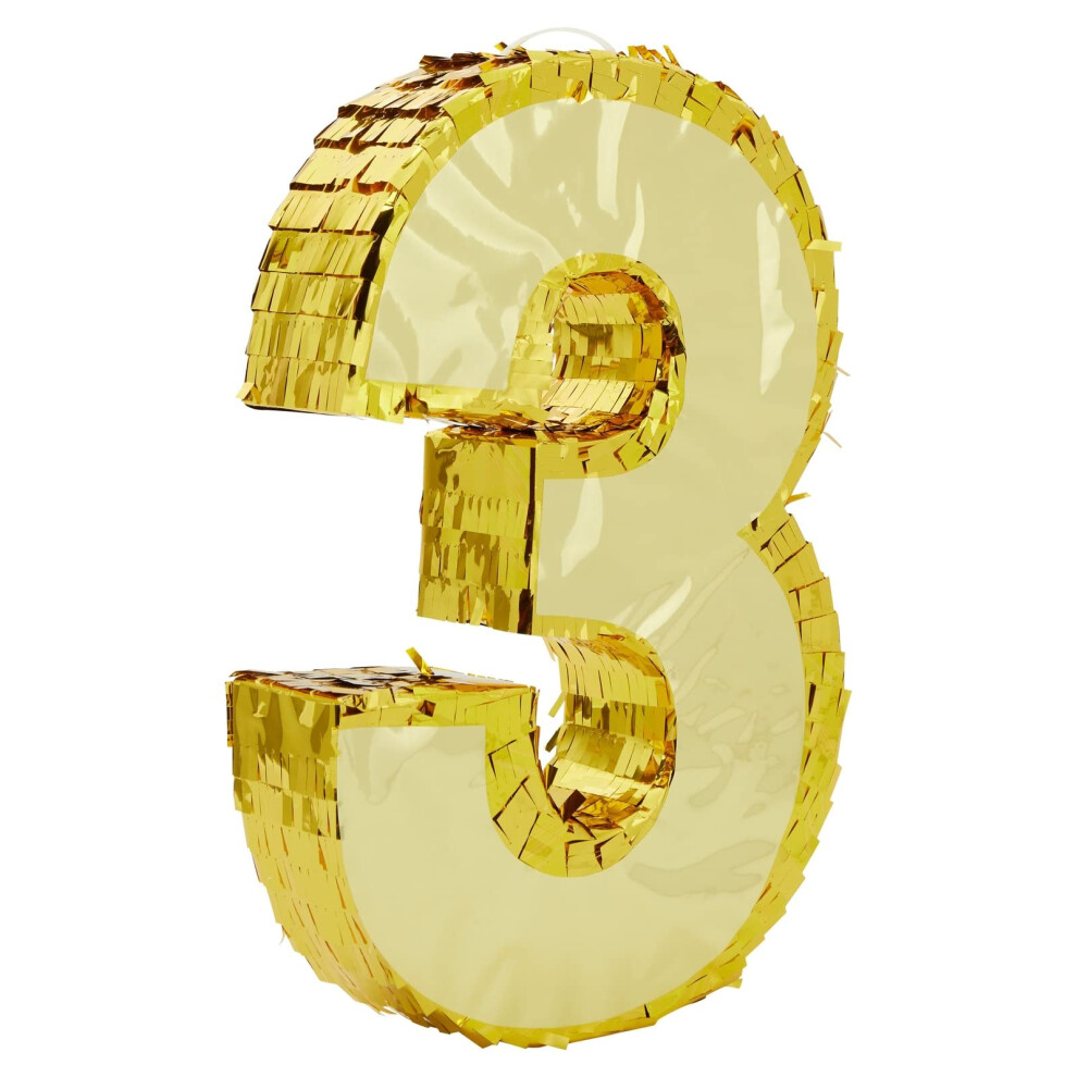 Pinata numéro 3 en feuille d'or pour décorations de fête du 3e anniversaire Centerpi