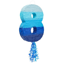 BLUE PANDA Ombre Blue Nummer 8 Ziehschnur-Pinata-Partyspiel fr Kinder im Alter von 314 Jahren, befllbare Hngedekoration fr Geburtstagsdekoration