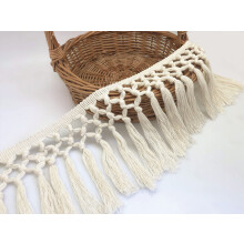 Fqtanju 3 yards 14 cm bred kvast trim bomuld kvast frynse boho makrame kvast bånd til syet tilbehør diy håndværk og boligdekoration (beige)