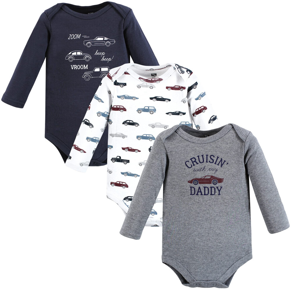 Lot de 3 bodies unisexes à manches longues en coton pour bébé Hudson Baby, motif voitures, 18 à 24 mois