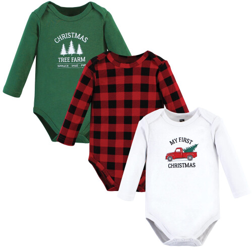 Hudson Baby Unisex Βρεφικά Κοντομάνικα Σαλοπέτες, Χριστουγεννιάτικο Δέντρο 3-Pack, 9-12 Μηνών
