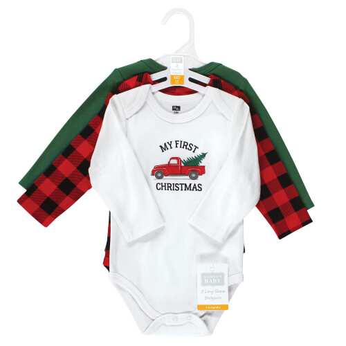Hudson Baby Unisex Βρεφικά Κοντομάνικα Σαλοπέτες, Χριστουγεννιάτικο Δέντρο 3-Pack, 9-12 Μηνών 2