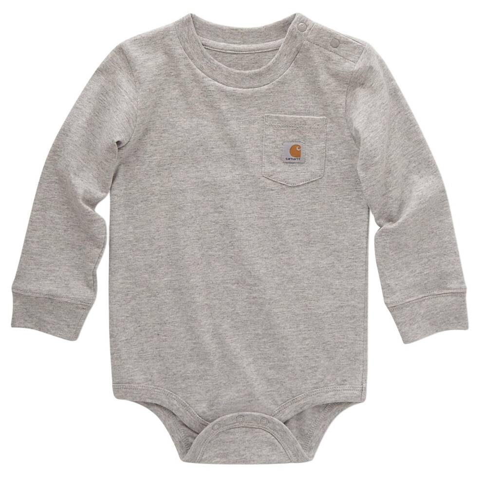 Carhartt Long-Sleeve Pocket Bodysuit, Grey Heather, 9 Months