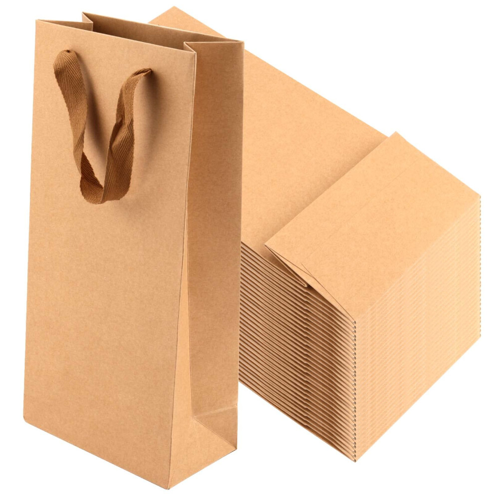 Seunmuk Confezione Da 60 Sacchetti Regalo In Carta Kraft, Spessore 260 G/M², 260 G/M², Con Manici, Eleganti Sacchetti Di Vino Per Feste, Matrimoni E Vendita Al Dettaglio-image