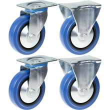 125mm 5" rodízio de borracha azul giratório e fixo forte capacidade 800kg, conjunto de 4