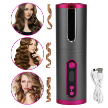 (Gris) Fer à boucles automatique sans fil portable, rechargeable, rotation automatique
