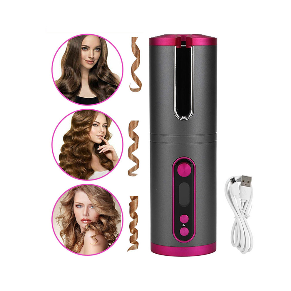 Goplushtoy (Grey) Cordless Automatic Hair Curler Portable Curling Tongs Rechargeable Electric Auto Rotating