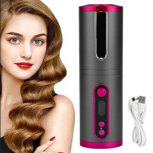(Gris) Fer à boucler automatique sans fil avec affichage LCD, température et minuteur réglables, portable et rechargeable, céramique rotative