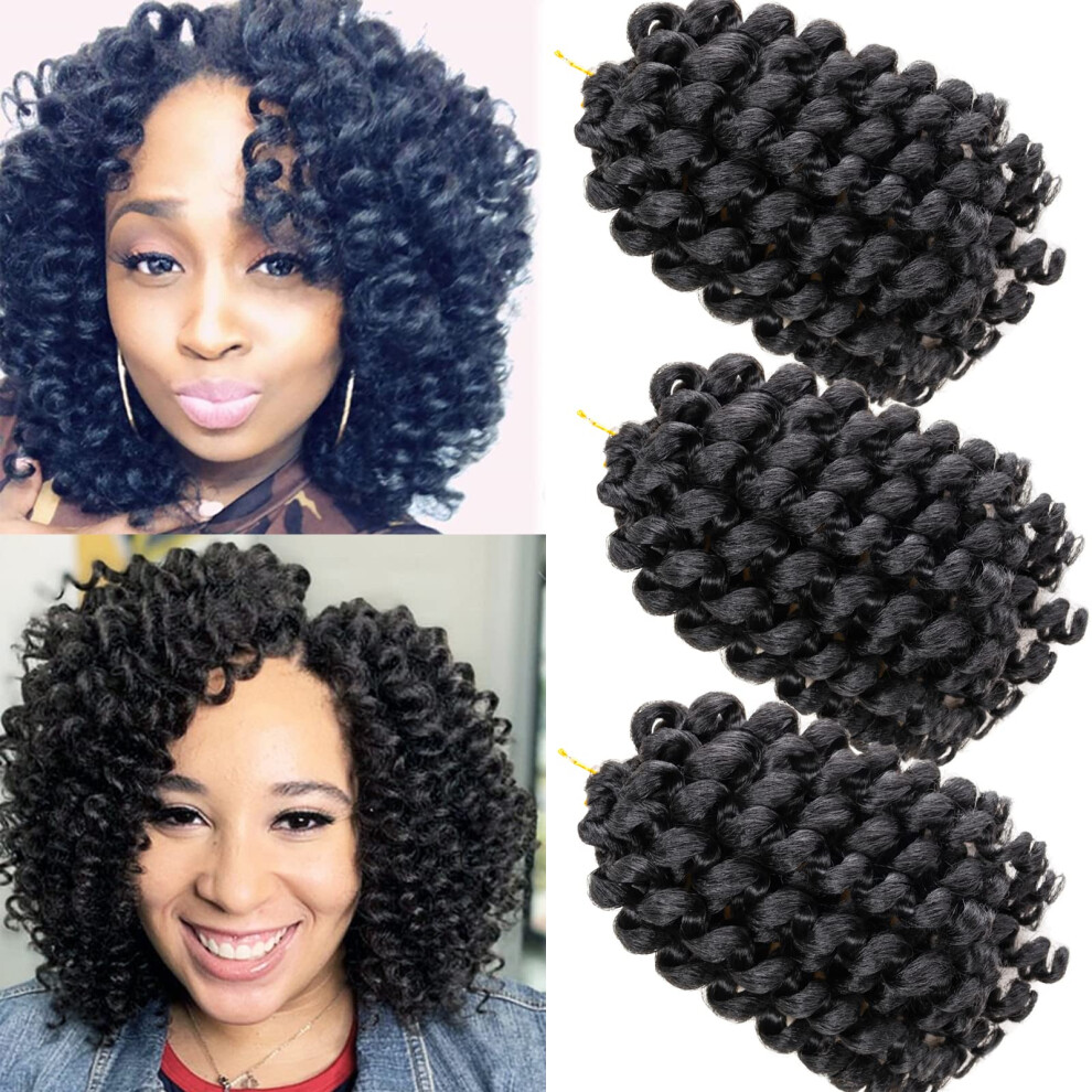 Svolna Unisex Jamaican Bounce Crochet Hair 2X Ringlet Wand Curl Crochet Braids 8 Inch Synthetic Crochet Hair Extensions Crochet Braiding Hair 20 Roots (1B)