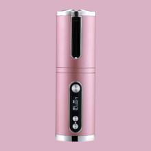 (Rose) Fer à boucler automatique sans fil, portable, rechargeable USB, en céramique, tige rotative