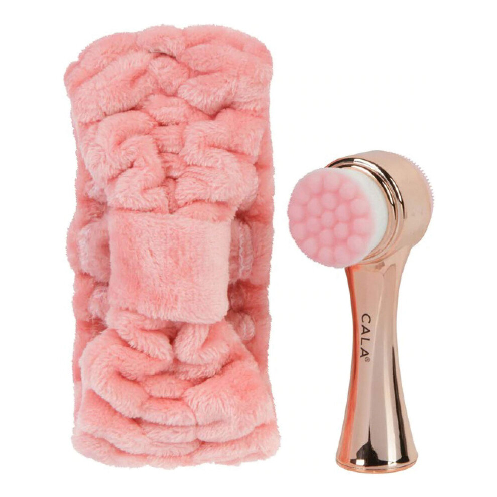 Cala Gold Goal To Glow Dual Action Facial Brush & Headband Set (Rose )