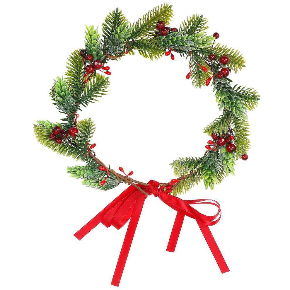 Minkissy Christmas Flower Crown Flower Hairband Christmas Headband Floral Wreath Garland With Holly Berry Leaves Christmas Hair Accessories