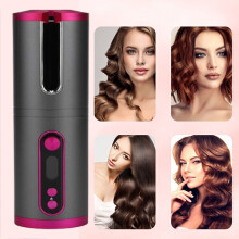 (Gris) Boucleur automatique sans fil pour cheveux, fer à friser avec écran LCD, température réglable, portable et rechargeable, frisage, S