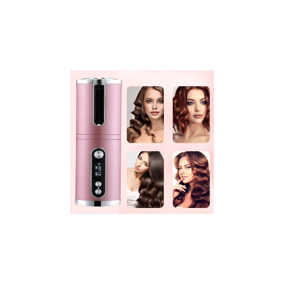Goplushtoy (Pink) Cordless Auto Hair Curler Automatic Curling Iron With Lcd Display Adjustable Temperature Portable Rechargeable Curling Wand Fast Hair Rollers S