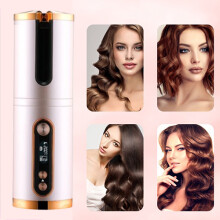 (Or rose) Boucleur automatique sans fil pour cheveux avec écran LCD - Température réglable - Portable et rechargeable - Boucles rapides