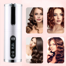 (Blanc) Fer à boucler automatique sans fil avec écran LCD, température réglable, portable et rechargeable, boucles rapides