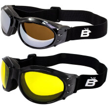 Birdz Eagle Röd Baron stil Motorcykel Padded Airsoft Glasögon Gula & Spegel Lins för Dag & Natt