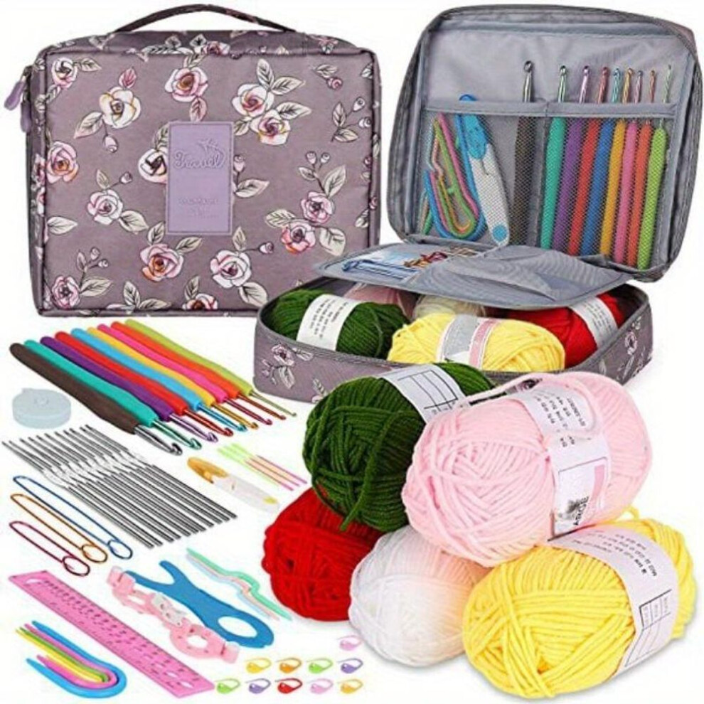 (purple) 1 Set Beginner&apos;s Yarn And Beginner&apos;s Book Crochet Kit Learn To Use Ergonomic Soft Grip Crochet Hooks And Blue Flower Bag Crochet Kit Gifts F