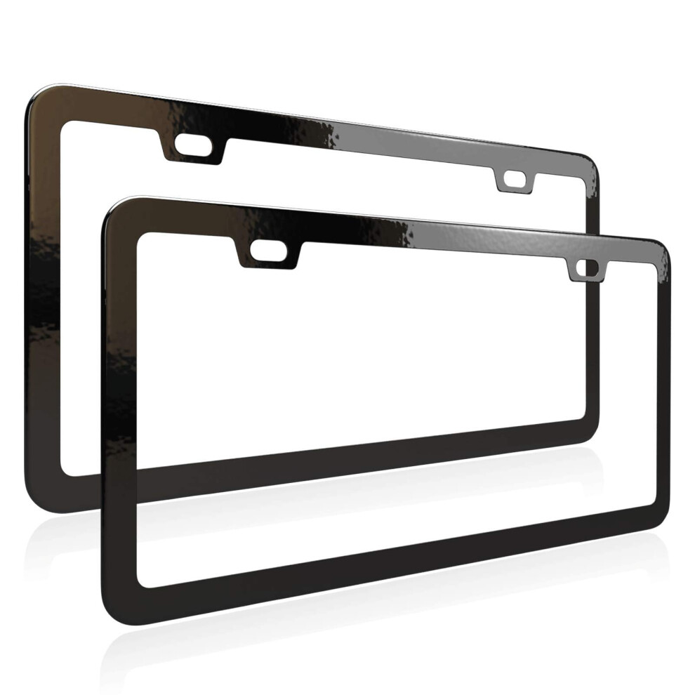 Deselen License Plate Frame Metal Thin Stainless Steel With 2 Holes Screw Cap 2 Pack Black 746856591933