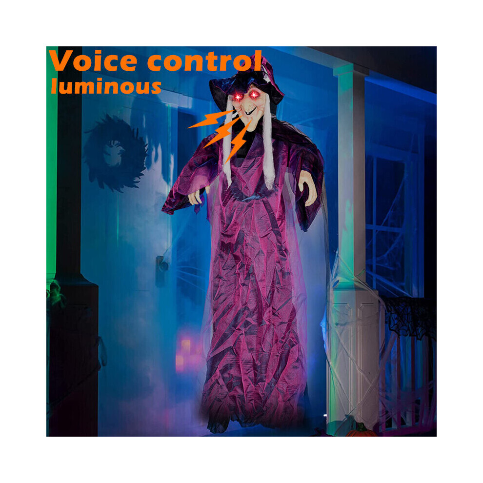 Halloween Voice Controlled Witch LED Glowing Eyes Talking Hanging Witch Horror Decor Outdoor