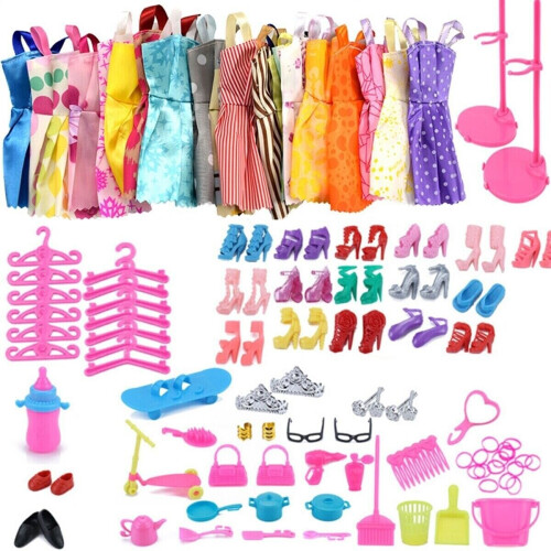 85Pcs για Barbie Doll Φορέματα Παπούτσια Κοσμήματα Ρούχα Set Αξεσουάρ κορίτσι δώρο