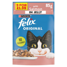 FELIX ORIGINAL Salmon in Jelly Wet Cat Food 85g x 24 - Complete & Balanced Nutrition with Omega-6
