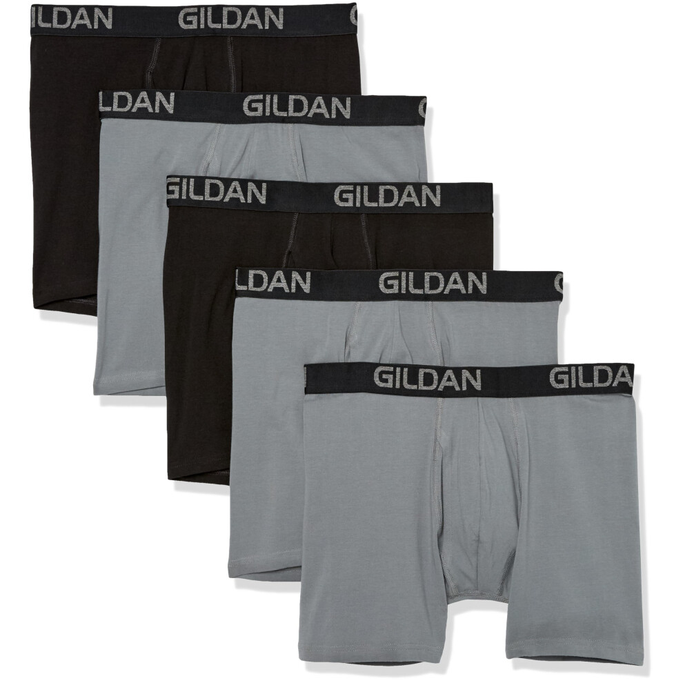 Gildan Men's Underwear Cotton Stretch Boxer Briefs  Multipack  Grey Flannel/Black Soot 5-Pack  Large