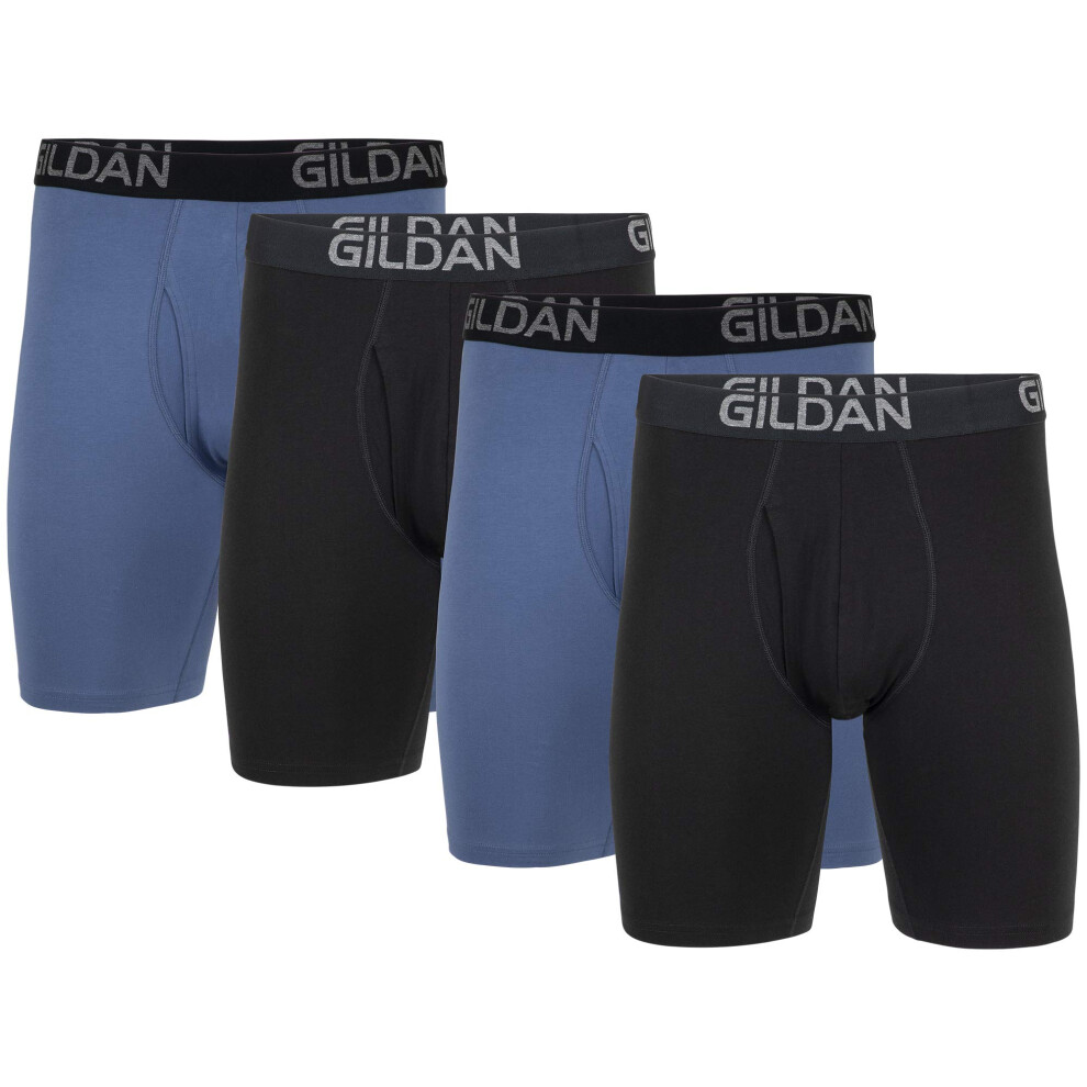 Gildan Men's Underwear Cotton Stretch Boxer Briefs  Multipack  Black Soot/Slate Blue 4-Pack  Medium