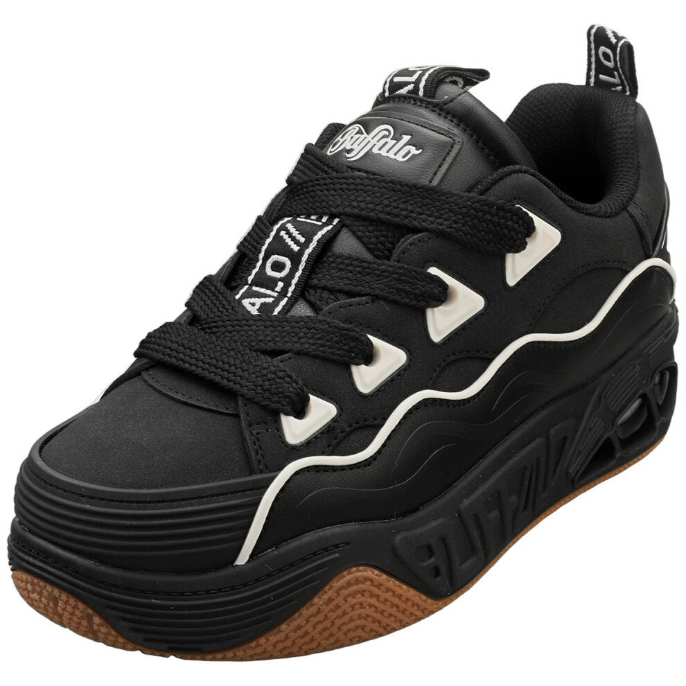 (6) Buffalo Hero Skate Vegan Womens Platform Trainers in Black White