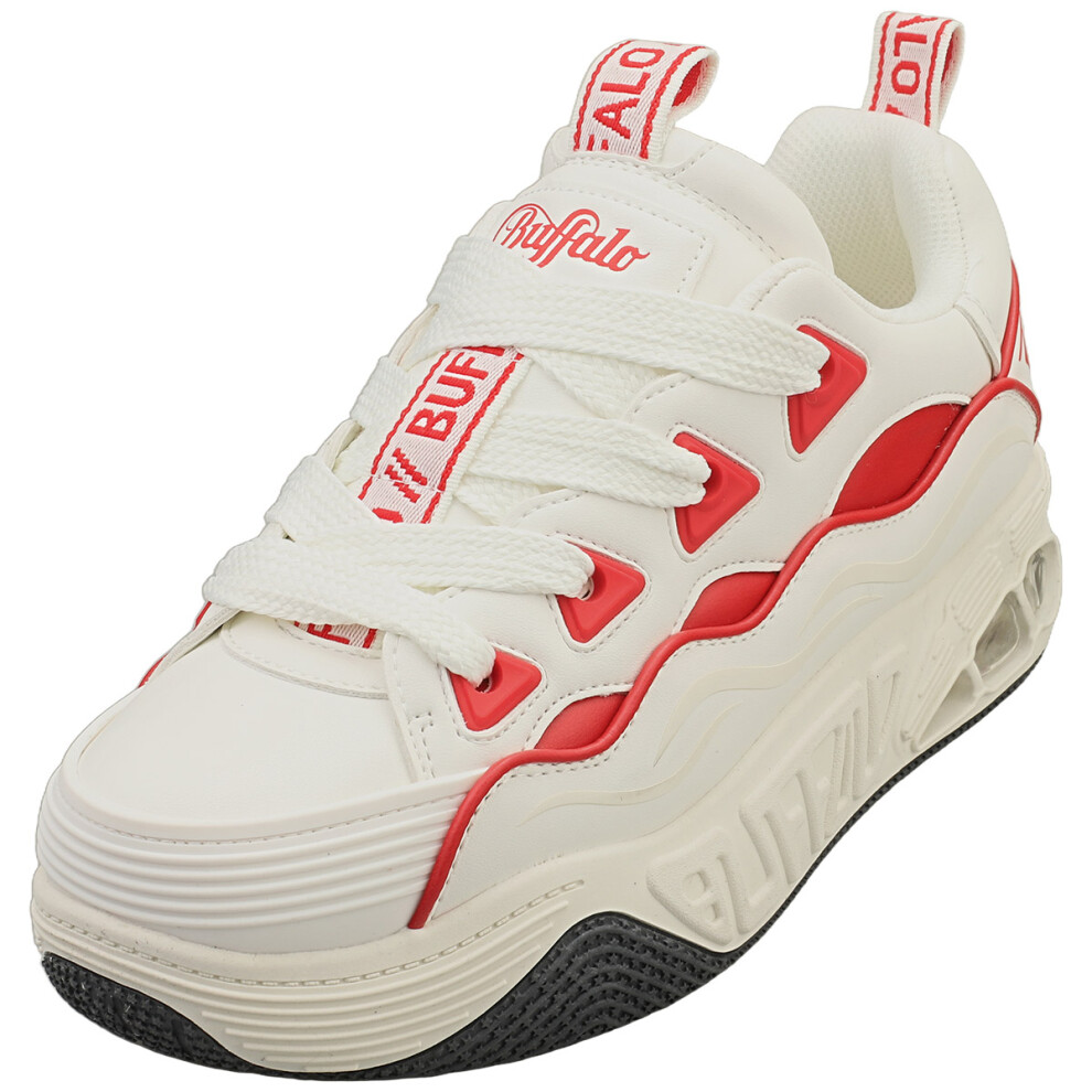 (4) Buffalo Hero Skate Vegan Womens Platform Trainers in White Red