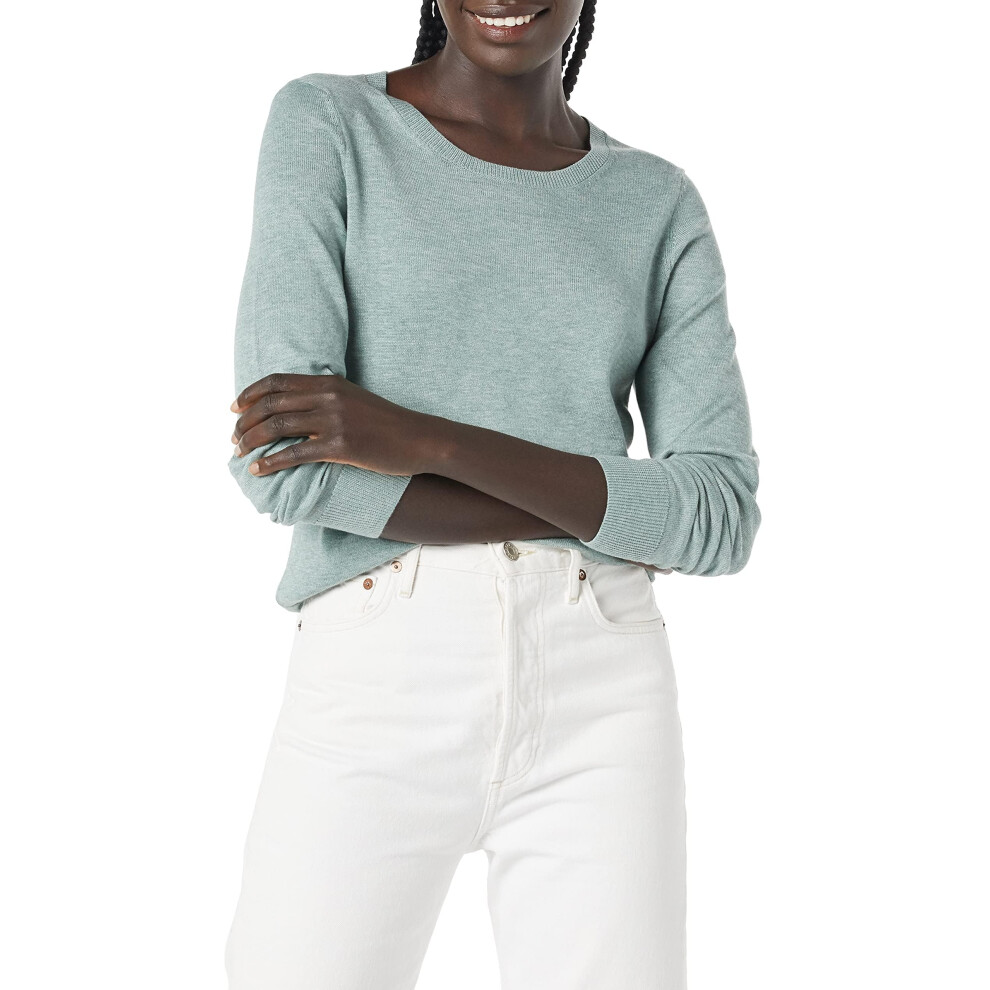 Amazon Essentials Women's Long-Sleeve Lightweight Crewneck Sweater Available in Plus Size  Sage Green Heather  Small