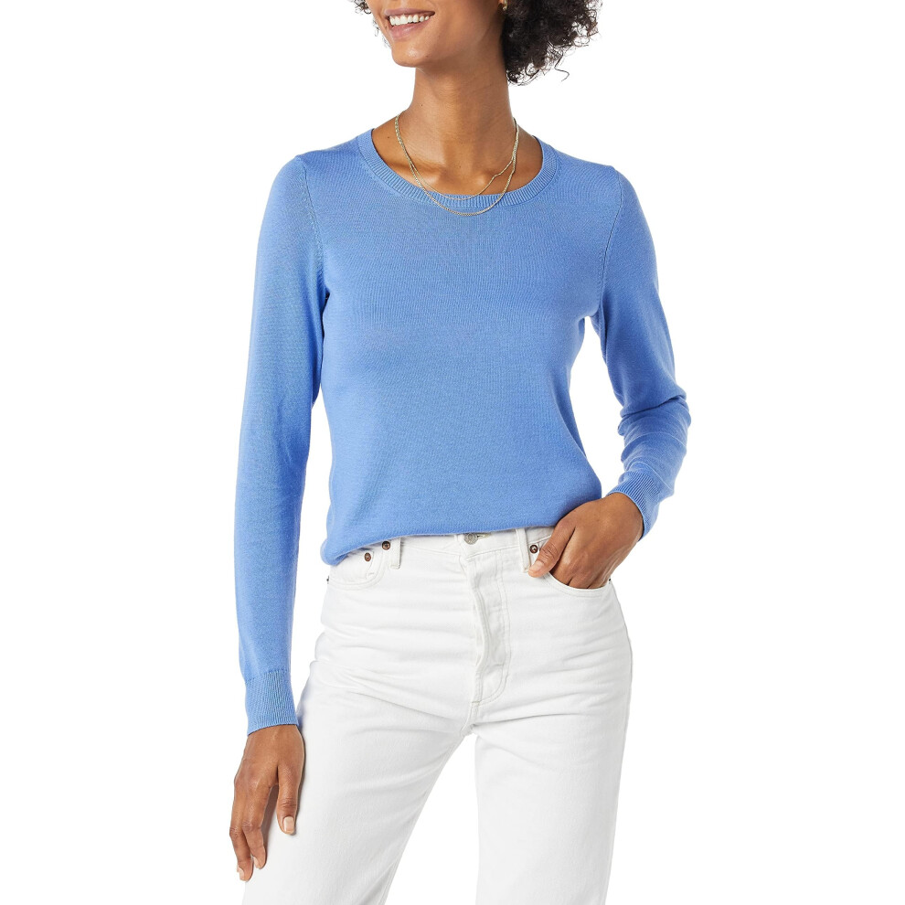 Amazon Essentials Women's Long-Sleeve Lightweight Crewneck Sweater Available in Plus Size  Blue  X-Small
