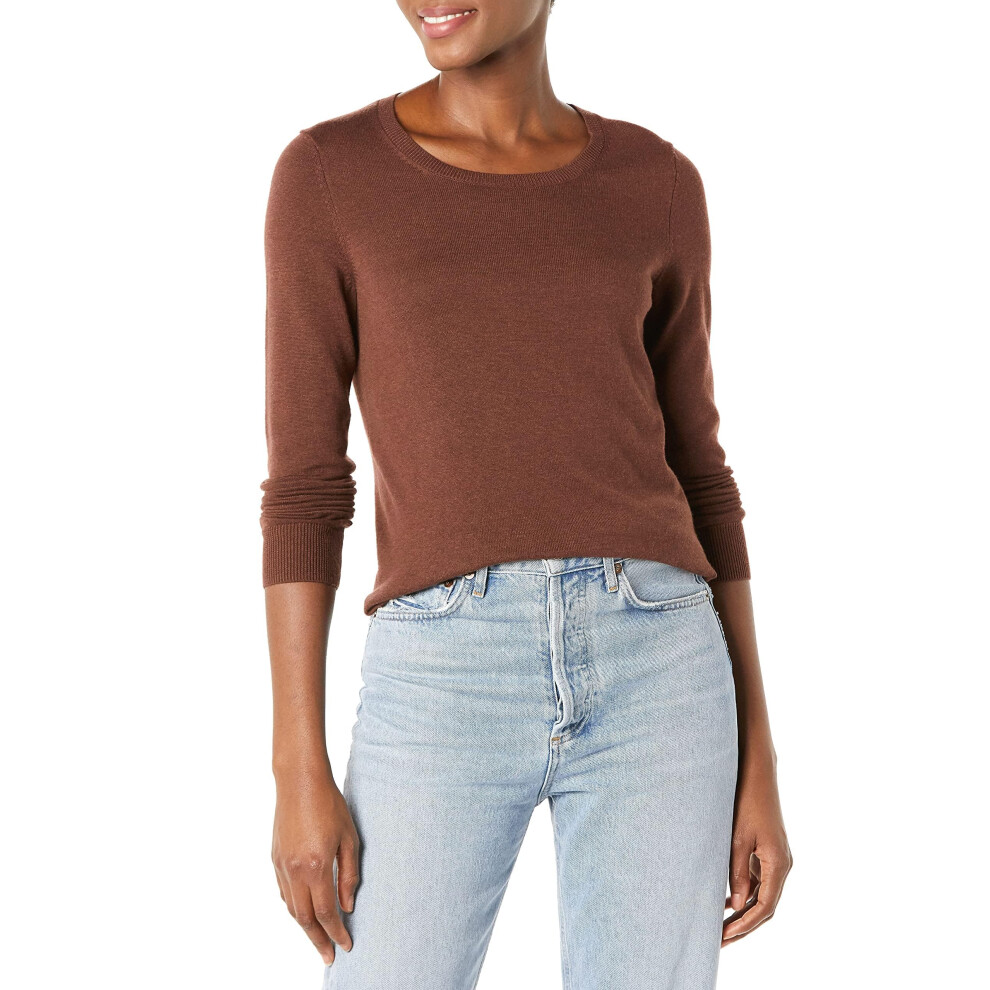 Amazon Essentials Women's Long-Sleeve Lightweight Crewneck Sweater Available in Plus Size  Dark Chestnut Brown  Small