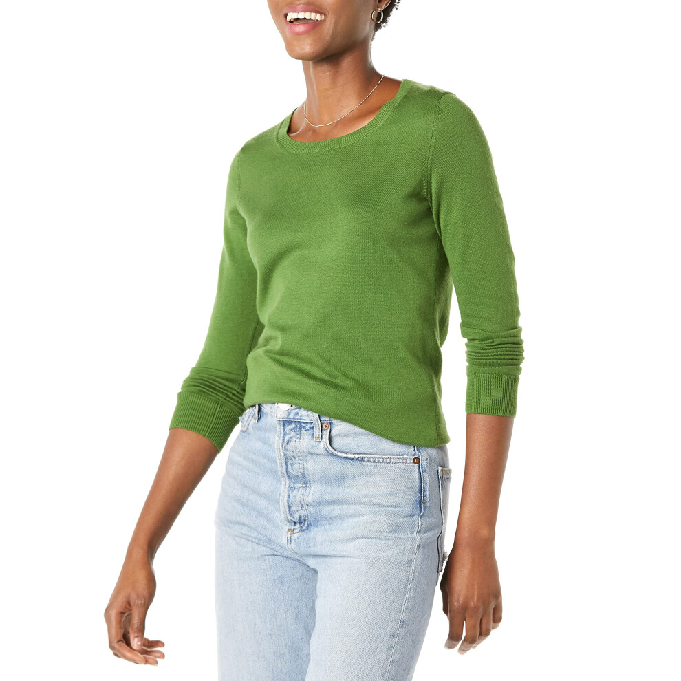 Amazon Essentials Women's Long-Sleeve Lightweight Crewneck Sweater Available in Plus Size  Green  X-Small
