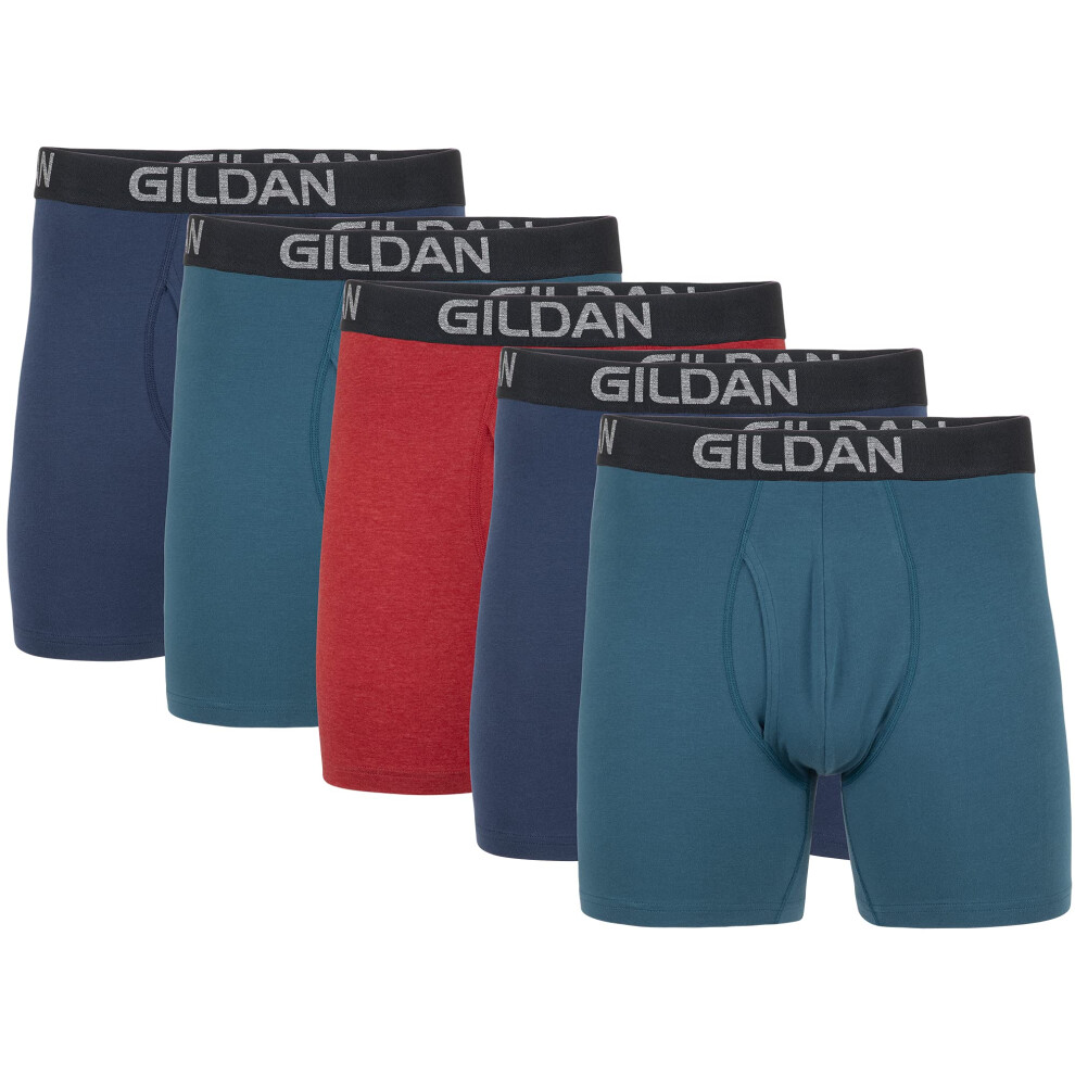 Gildan Men's Underwear Cotton Stretch Boxer Briefs  Multipack  Blue Cove/Hawaiian Blue/Heather Red Mark 5-Pack  X-Large
