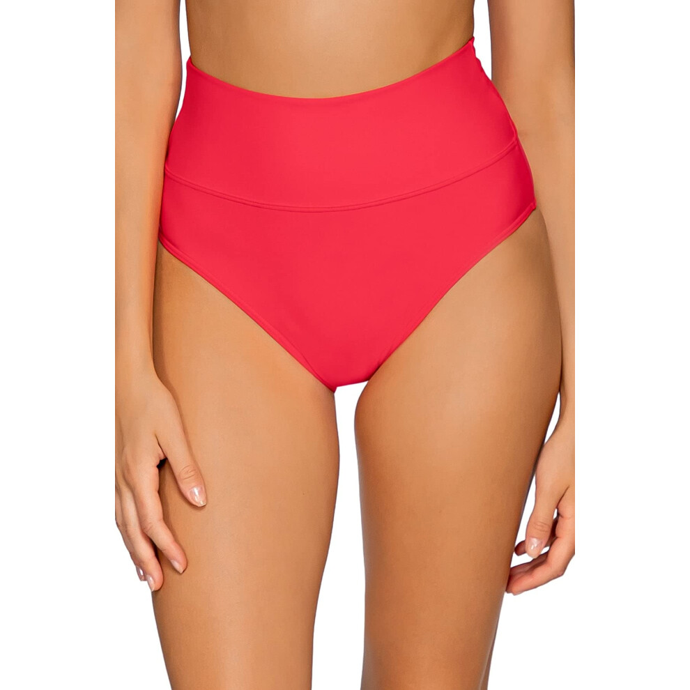 Sunsets Hannah High Waist Womens Swimsuit Bikini Bottom  Geranium  Large